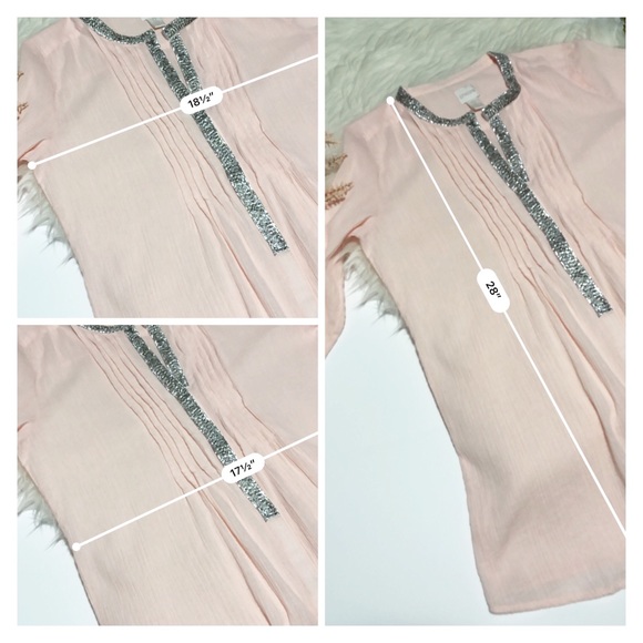 Chico’s Blush Pink Tunic Blouse Beaded Collar - Picture 8 of 8
